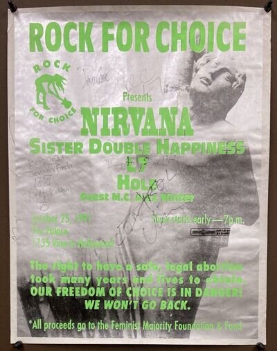 NIRVANA Autographed Rock For Choice 1991 Concert Poster KURT COBAIN Full Band