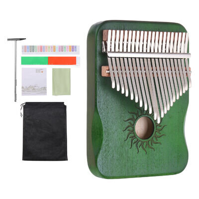 21 Keys Thumb Piano, Green Mini Portable Finger Piano Maple Wood Sun Pattern