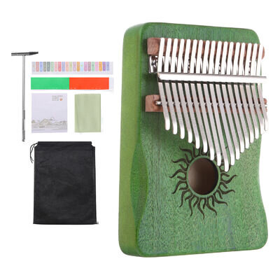 17 Keys Thumb Piano, Green Mini Portable Finger Piano Maple Wood Sun Pattern