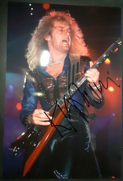 k.k. downing playing the guitar and singing on stage signed 12x8 photo