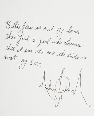 MICHAEL JACKSON Handwritten Signed Lyrics Verse 'Billie Jean' - preprint