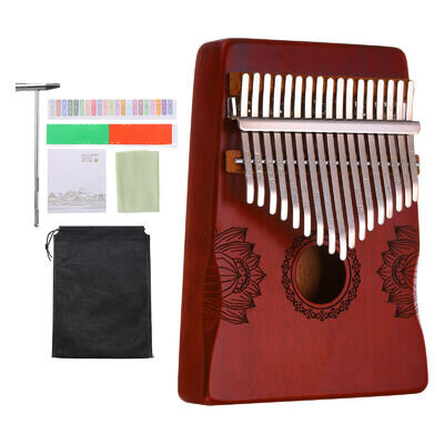 17 Keys Thumb Piano, Red Mini Portable Finger Piano Flower Pattern Handrail