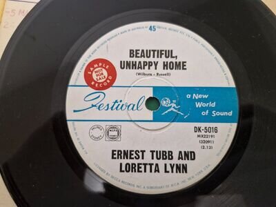 Ernest Tubb & Loretta Lynn "Beautiful, Unhappy Home" 1967 Oz 7" 45rpm Festival