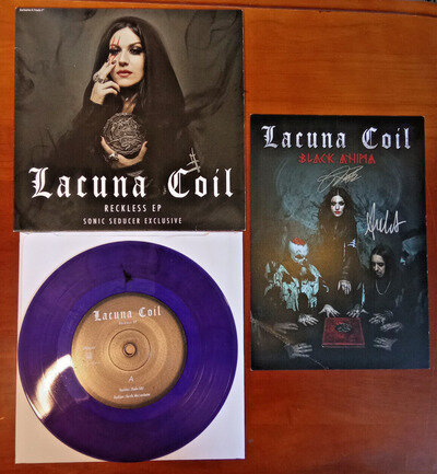 LACUNA COIL - RECKLESS EP Rare Violet 7 INCH EP No. 229/249 + SIGNED PRINT