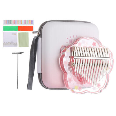 21Keys Thumb Piano,Transparent Pink Flower Portable Finger Piano with Carry Box