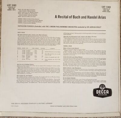 A Recital of Bach And Handel Arias Kathleen Ferriern Ferrier Vinyl Record LP