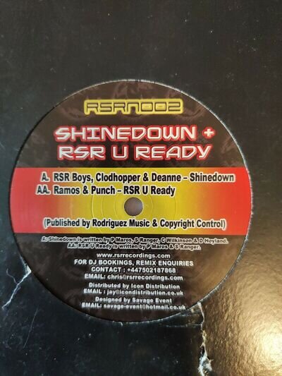 RSR Boys- Shinedown/RsR U Ready 12" 2009 UK Hardcore Vinyl