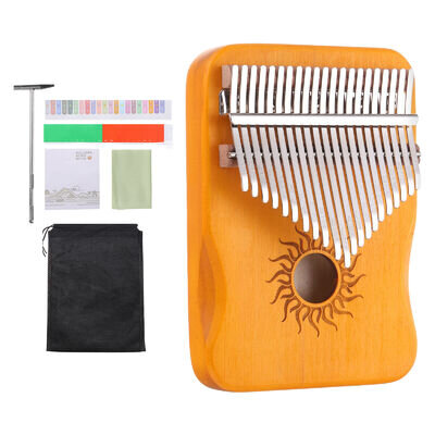 21 Keys Thumb Piano, Yellow Mini Portable Finger Piano Maple Wood Sun Pattern