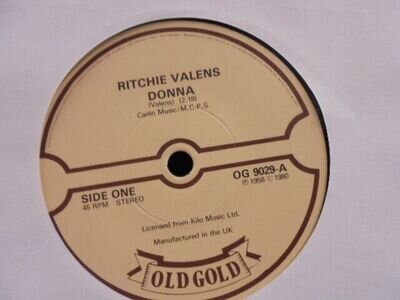 RITCHIE VALENS " DONNA / LA BAMBA " UK OLD GOLD N.MINT COND.