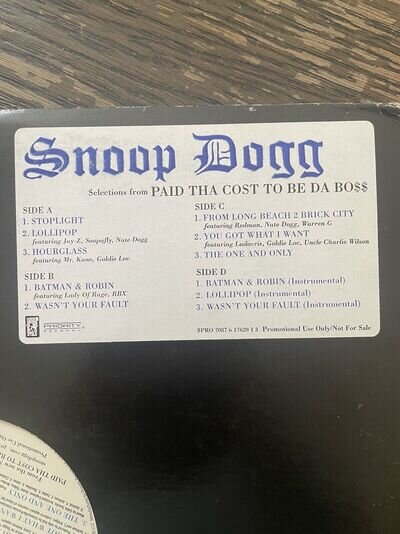 SNOOP DOGG - SELECTIONS FROM PAID THA COST TO BE DA BOSS LP HIP HOP RAP DR DRE