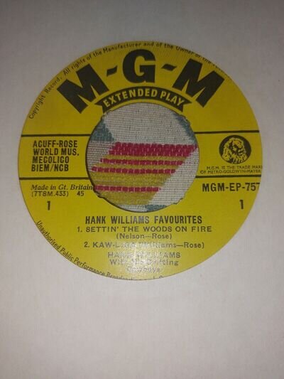 HANK WILLIAMS FAVOURITES E.P KAW LIGA PLUS 3 MGM U.K VG +