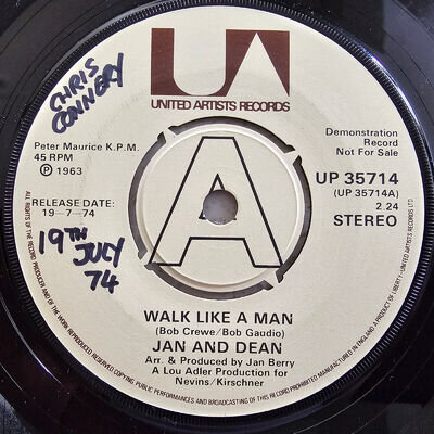 Jan And Dean – Walk Like A Man / Tennessee - Rare Ex Con Promo Reissue 7"