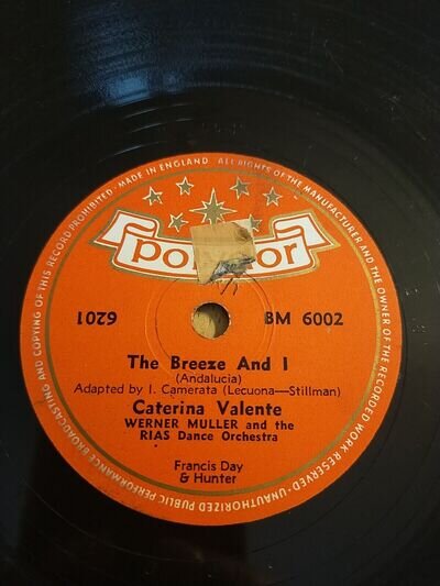 CATERINA VALENTE 10" Shellac 78rpm The Breeze And I/Jealousy