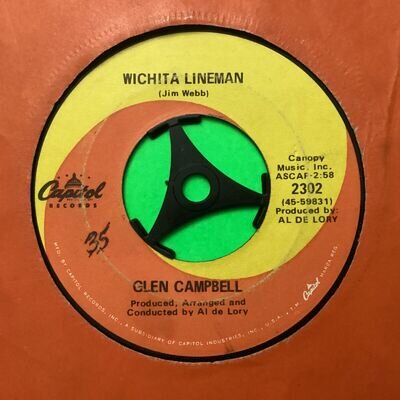 Glen Campbell 7" Vinyl Single “ Wichita Lineman “ Capitol Records 1968 USA