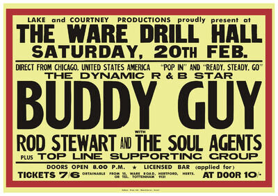 1965 Rod Stewart Buddy Guy Concert Poster Herts - 3 Sizes