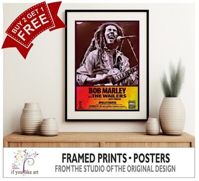 Bob Marley Apollo Theatre 1979 Concert Poster Three FRAMED PRINTS Options