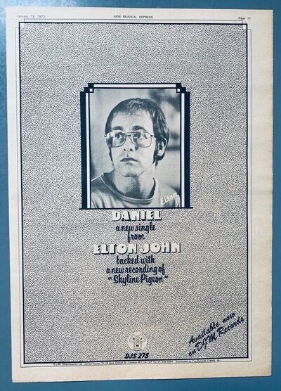 ELTON JOHN 1973 vintage POSTER ADVERT DANIEL