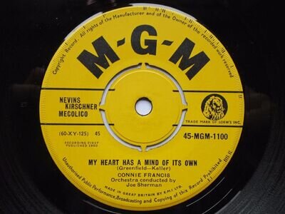 Connie Francis My Heart Has A Mind Of Its Own 7" MGM MGM1100 EX 1960 My Heart Ha