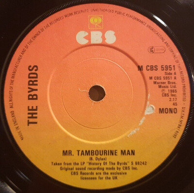 THE BYRDS-MR TAMBOURINE MAN/TURN,TURN,TURN 7"VINYL 45RPM RE CBS 5951 GD*FAST...