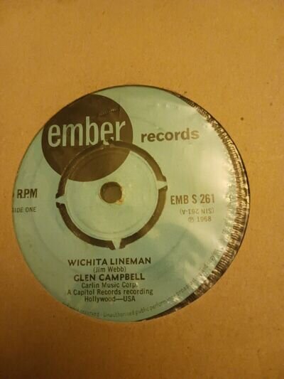 GLEN CAMPBELL- WICHITA LINEMAN VINYL 7" 45RPM EMBS261