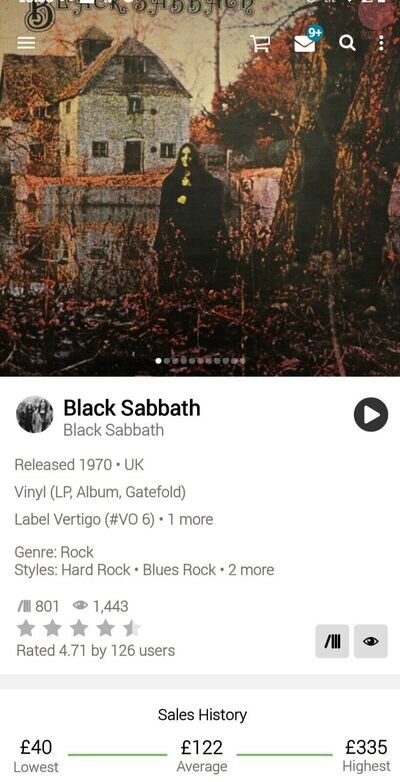 Black Sabbath Vinyl LP Record Vertigo Swirl 1970