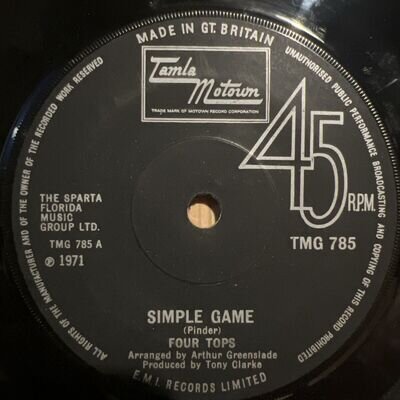 Four Tops - Simple Game - Vinyl Record 7” Single - TMG 785 - VG+