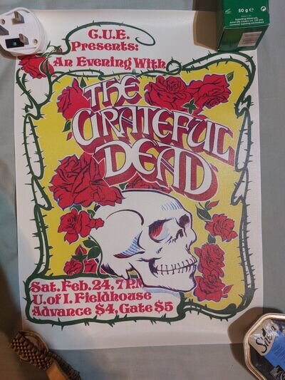 Grateful Dead skull & roses vintage repro Canvas gig poster 16" x 11" BNMIP