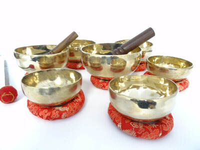 Chakra Set of 7 New Shiny Tibetan Singing Bowls Hand Made Himalayan Starter Set