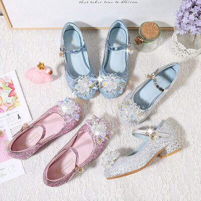 UK Kids Elsa Princess Shoes Girls Party Sequins Glitter Fancy Dress Sandals Size