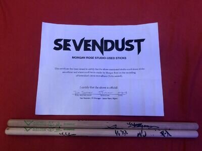 Sevendust Studio Used Fully Signed drumsticks with COA