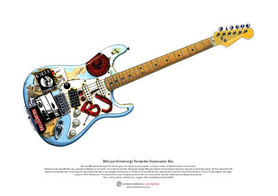 Billie-Joe Armstrong’s Fernandes Stratocaster 'Blue' ART POSTER A3 size