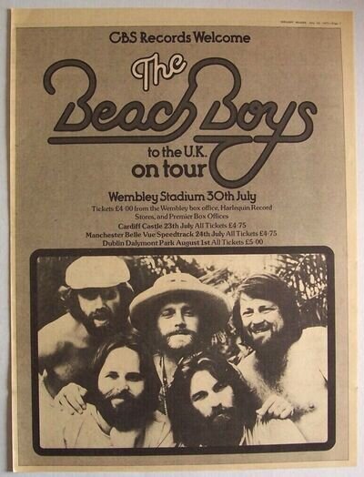 THE BEACH BOYS 1977 original POSTER ADVERT CONCERT TOUR WEMBLEY STADIUM