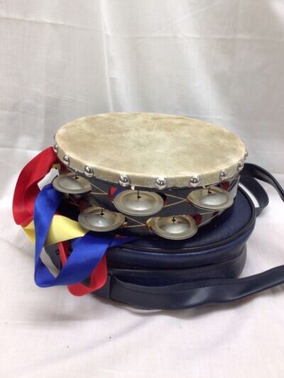 1022 Vintage Tambourine With Case And Ribbons