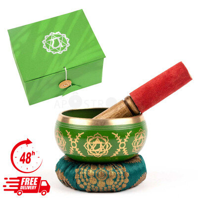 Chakra Singing Bowl Tibetan Green Heart Gift Boxed 11CM Meditation Yoga Reiki