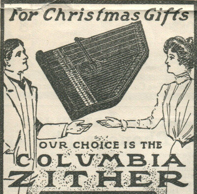 1901 CHRISTMAS Columbia ZITHER Musical Instrument Party ORIGINAL Paper Ad C582