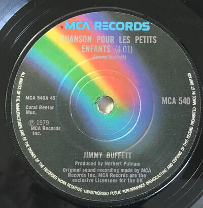 JIMMY BUFFETT - Chanson Pour Les Petits Enfants .. 1979 Uk MCA 45rpm single