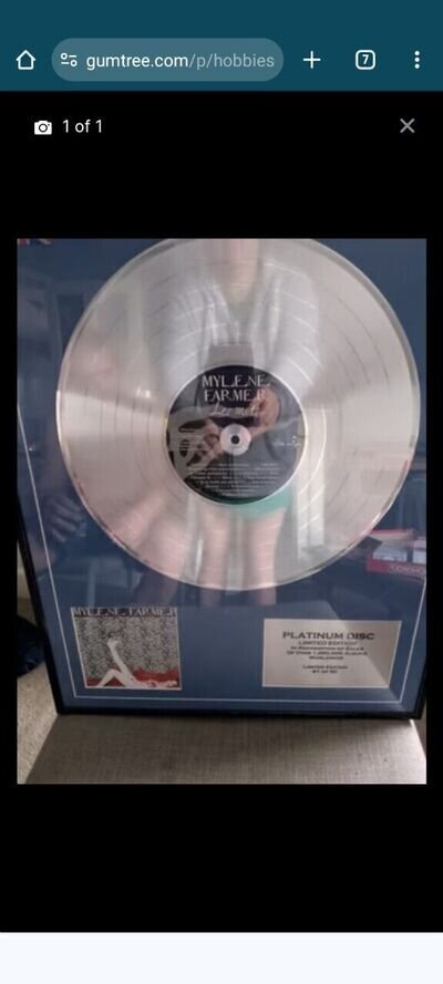 mylene farmer vinyl, limited edition platinum disk. Number 1 of 50