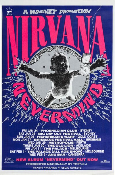 NIRVANA 'Nevermind' Australian Concert Tour Window Poster 1992 - reprint