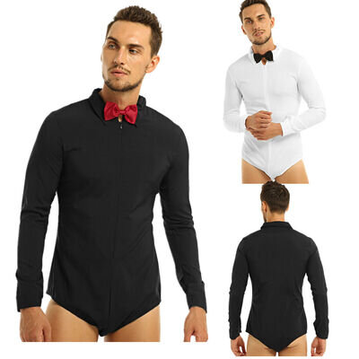 Men Long Sleeve Modern Latin Ballroom Shirt Dance Shirts Zipper One-piece Romper