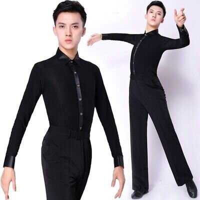 New Mens Latin Dance Shirt Top Ballroom Modern Stretch Long Sleeve Slim