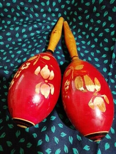 Pair Of Vintage Maracas Handpainted Spanish Dancers And Bullfighter