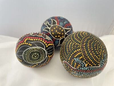 Three Maracas Dot Painted Aboriginal Wooden Design Musical Instrument Shaker