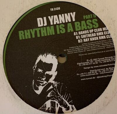 DJ YANNY - RHYTHM IS A BASS PART 2 12" GERMAN TUNNEL RECORDS GREEN VINYL EX