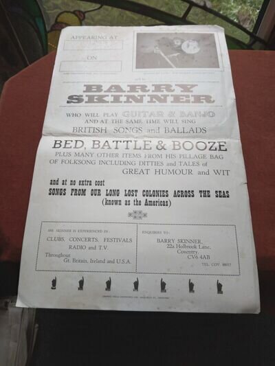 Barry Skinner Folk Comedian. Bed Battle & Booze Autographed poster. j