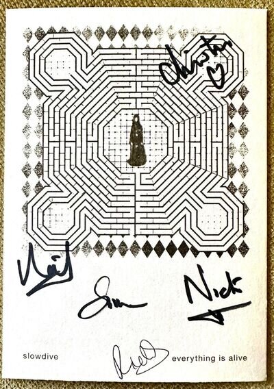 SLOWDIVE - EVERYTHING IS ALIVE HAND SIGNED POSTCARD AUTOGRAPHED