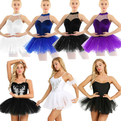 Women Swan Lake Sequins Ballet Dance Dress Gymnastic Leotard Performance Costume