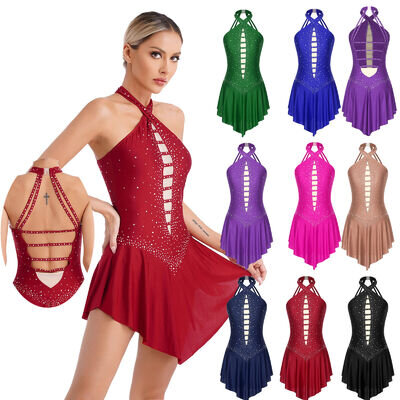 Womens Leotard Lyrical Glittery Sleeveless Dance Dress Rhythmic Latin Irregular