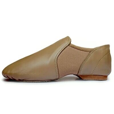 SLIP ON JAZZ SHOES TAN LEATHER RUBBER SPLIT SOLE BALLET LEOTARD SOLE UNISEX