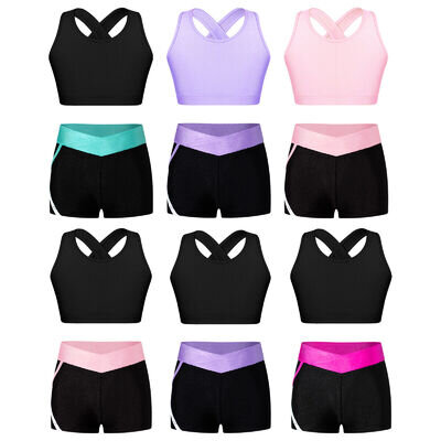 Kids Girls 2 Pieces Dance Crop Tops with Booty Shorts Set Gymnastics Dancewear