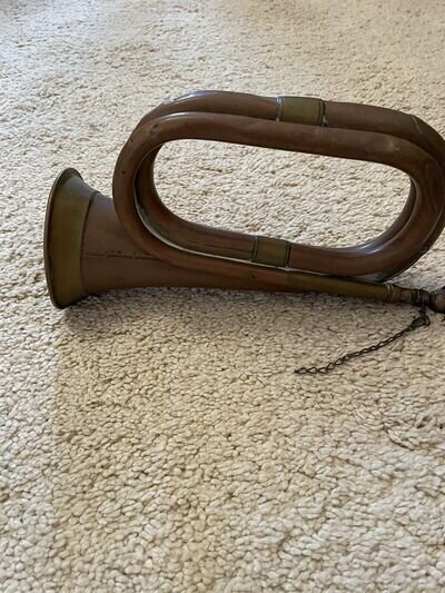 VINTAGE COPPER & BRASS BUGLE HORN - MILITARY MUSIC INSTRUMENT RUSTIC DECOR